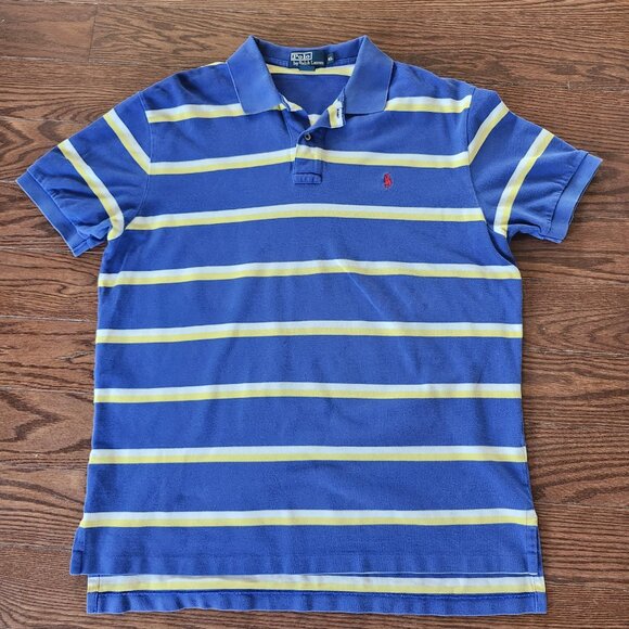 Ralph Lauren Golf Shirt Men Sz XL Yellow blue Striped Stretch Cotton Pony Logo - Picture 1 of 10